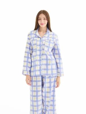 Blue Grids - Salmon Grids  Long Sleeve - Pants Set - 02-Salmon Grids, L